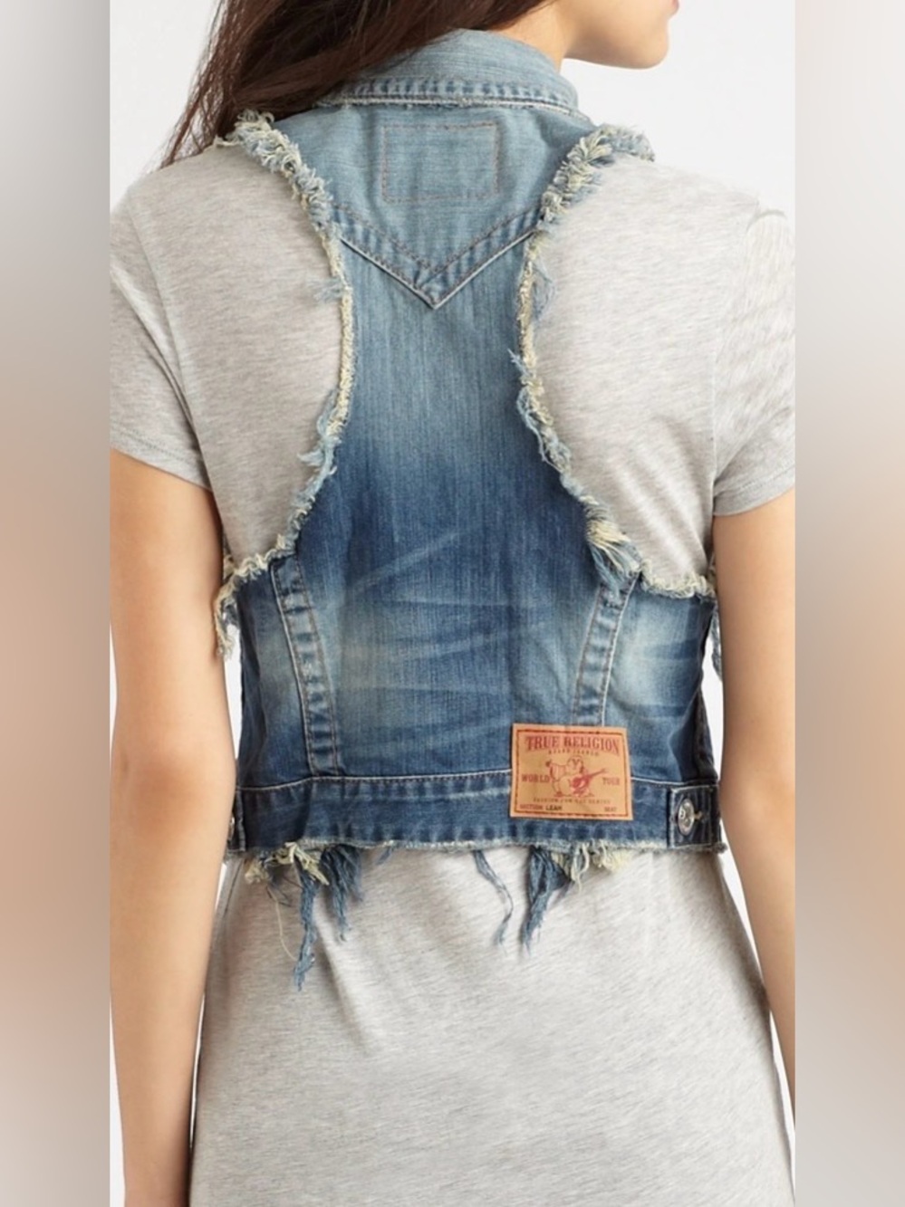 True Religion ‘Leah’ Rips Racerback Denim Vest ~ in White - Picture 3 of 15